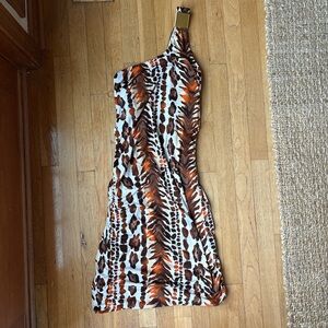 Dots Blue and Orange One Shoulder Bodycon Dress